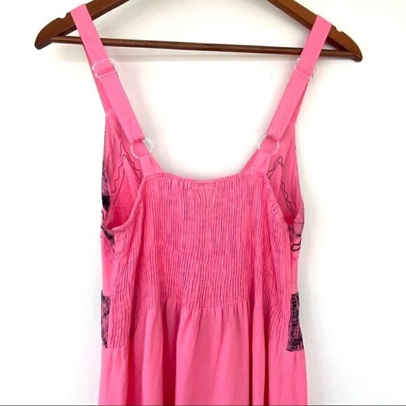 Pink mini dress  with empire waist and embroidery, sleeveless - Picture 11 of 16